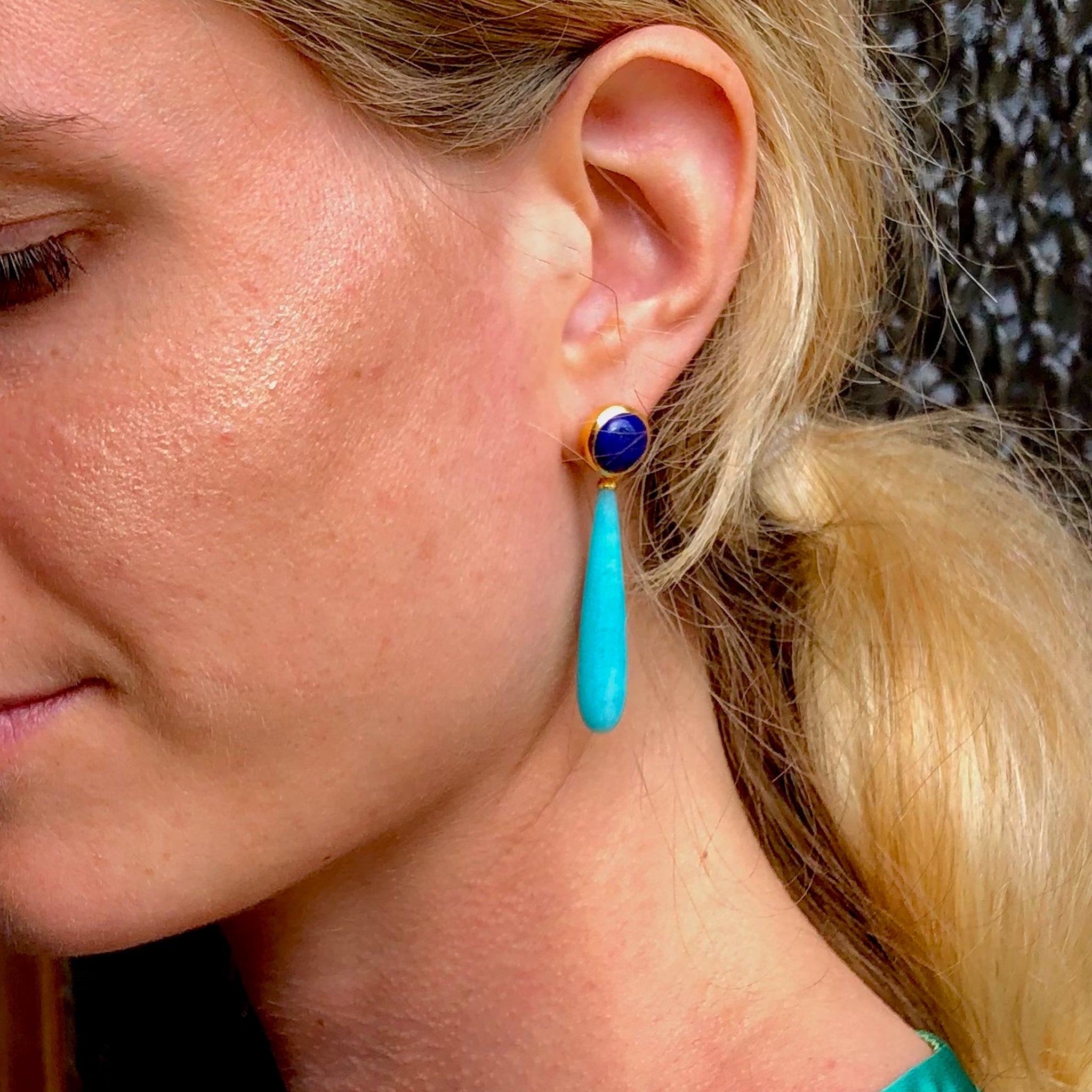 Amazonite Drop Earrings with Lapis Lazuli - Amilla Jewelry