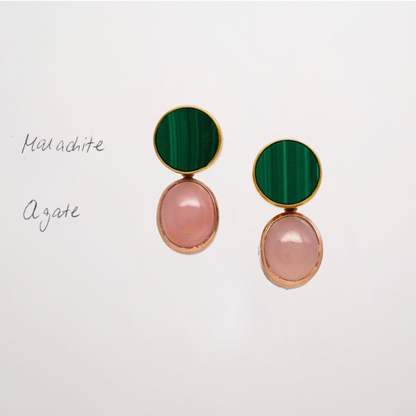 Malachite & Agate Gemstone Stud Earrings - Amilla Jewelry