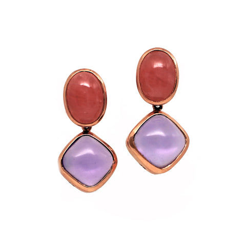 Rhodochrosite & Amethyst Gemstone Stud Earrings - Amilla Jewelry