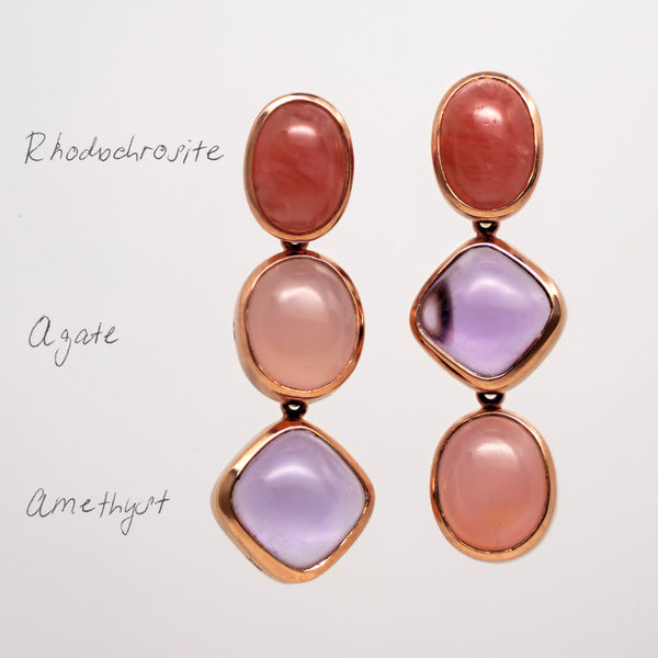 Pink Gemstone Earrings with Rhodochrosite Stud - Amilla Jewelry